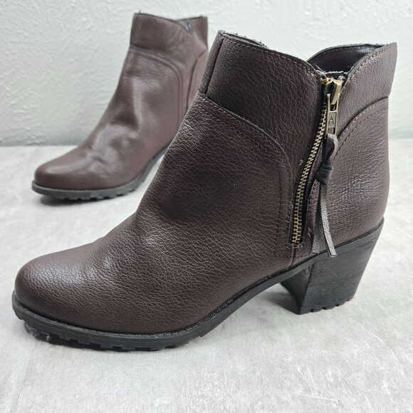 Aerosoles Ankle Zip Booties 9.5 Dark Brown Dressy Comfort Block Heel Moto Boots - Picture 1 of 12